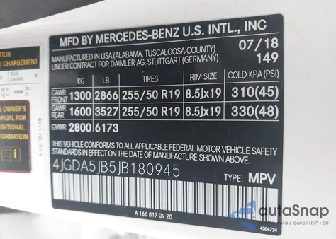 2018 Mercedes-Benz Gle 350 из США, поврежденный, VIN 4JGDA5JB5JB180945